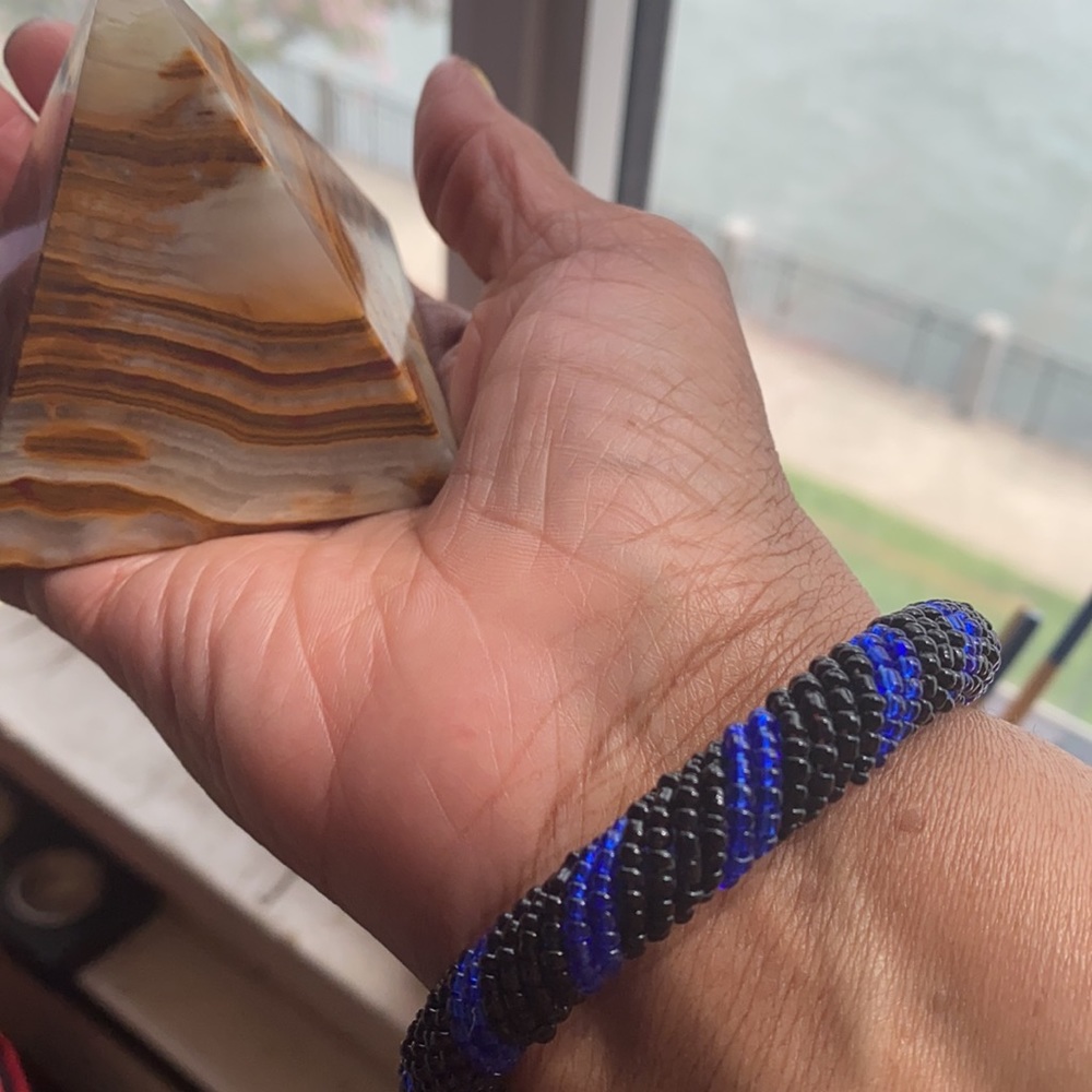 Black & Blue Hand Beaded African Bracelet - Picture 2 of 3